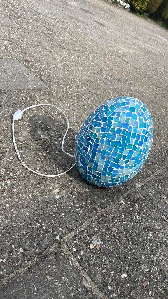 Lamp, tafellamp, ovaal, keramiek, blauw, Huis en Inrichting, Lampen | Tafellampen, Ophalen, Gebruikt, Overige materialen, Minder dan 50 cm