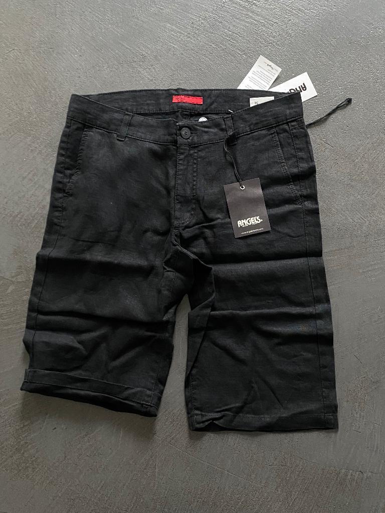 F849 Nieuw: Angels mt. 36=S korte linnen broek capri bermuda, Kleding | Dames, Broeken en Pantalons, Kort, Zwart, Nieuw, Ophalen of Verzenden