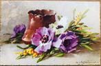 CATHARINA KLEIN - gesigneerd - anemonen met mimosa, Verzamelen, Verzenden, 1920 tot 1940, Gelopen, Overige thema's