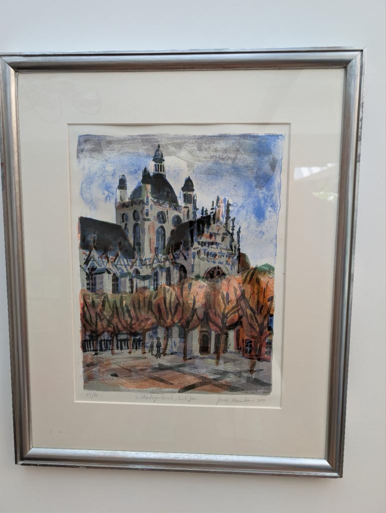 Lithografie Jeroen Hermkens - Sint Jan Den Bosch, 2000 tot heden, Origineel, Stadsgezicht, Ophalen of Verzenden
