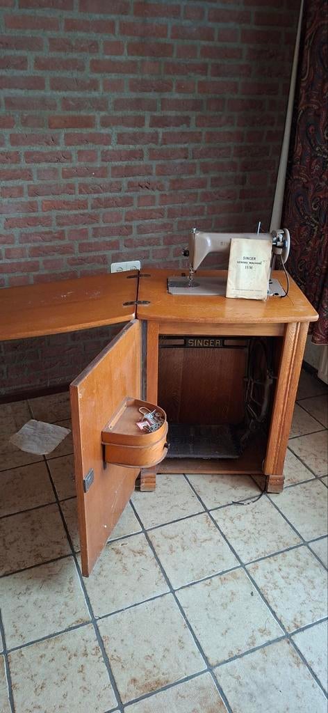 Vintage Singer 15 Naaimachine in Houten Kast, Ophalen