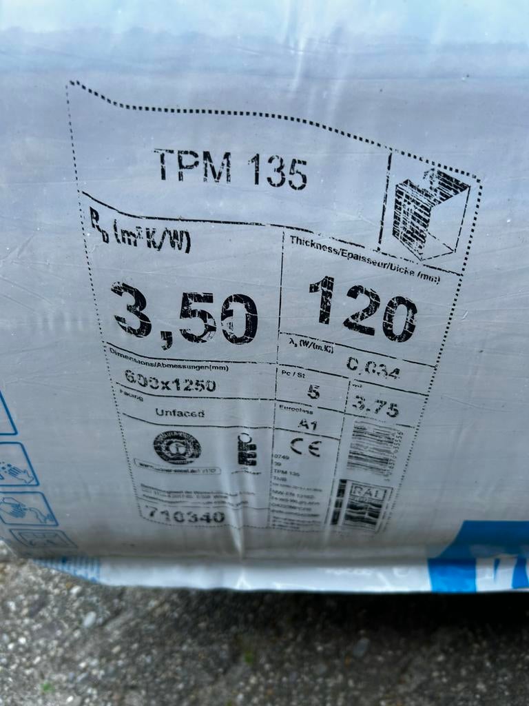 Glaswol knauf 12 cm, Ophalen, 12 cm of meer, Nieuw, 15 m² of meer