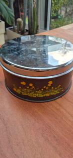 Vintage Koektrommel Jaren '70 - Bloemmotief Geel/Groen, Ophalen of Verzenden