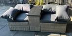 Loungeset bruin met zwarte kussens, Gebruikt, Hocker, Aluminium, Loungeset