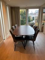 Grote eettafel eikenhout deens ovaal walnoot finish, 240x110, Ophalen, 100 tot 150 cm, Hout, stalen poot, Eikenhout