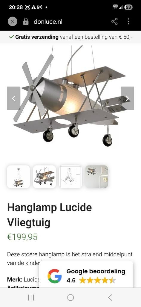 Stoere Lucide Vliegtuig Hanglamp voor Kinderkamer, Huis en Inrichting, Lampen | Hanglampen, Ophalen of Verzenden, Zo goed als nieuw