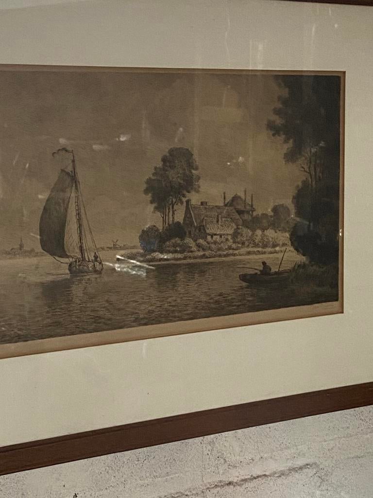 Jan Suhl - Hollands Landschap met platbodem, Antiek en Kunst, Ophalen of Verzenden