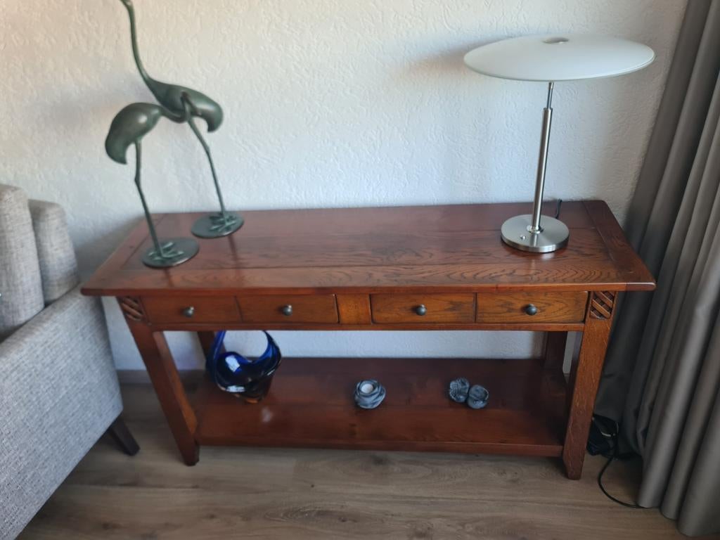 Sidetable massief eiken, br. 130 cm, hg. 72 cm, diep 39 cm., Ophalen, 100 tot 150 cm, Zo goed als nieuw, 25 tot 50 cm
