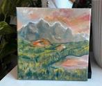 Landschap bergen olieverf schilderij 20 x 20 cm, Antiek en Kunst, Ophalen of Verzenden