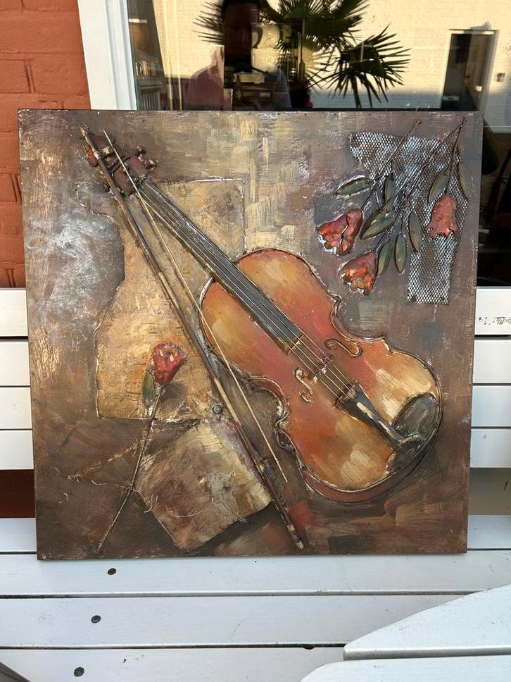 Uniek 3D Schilderij met Viool en Bloemen, Antiek en Kunst, Kunst | Overige Kunst, Ophalen