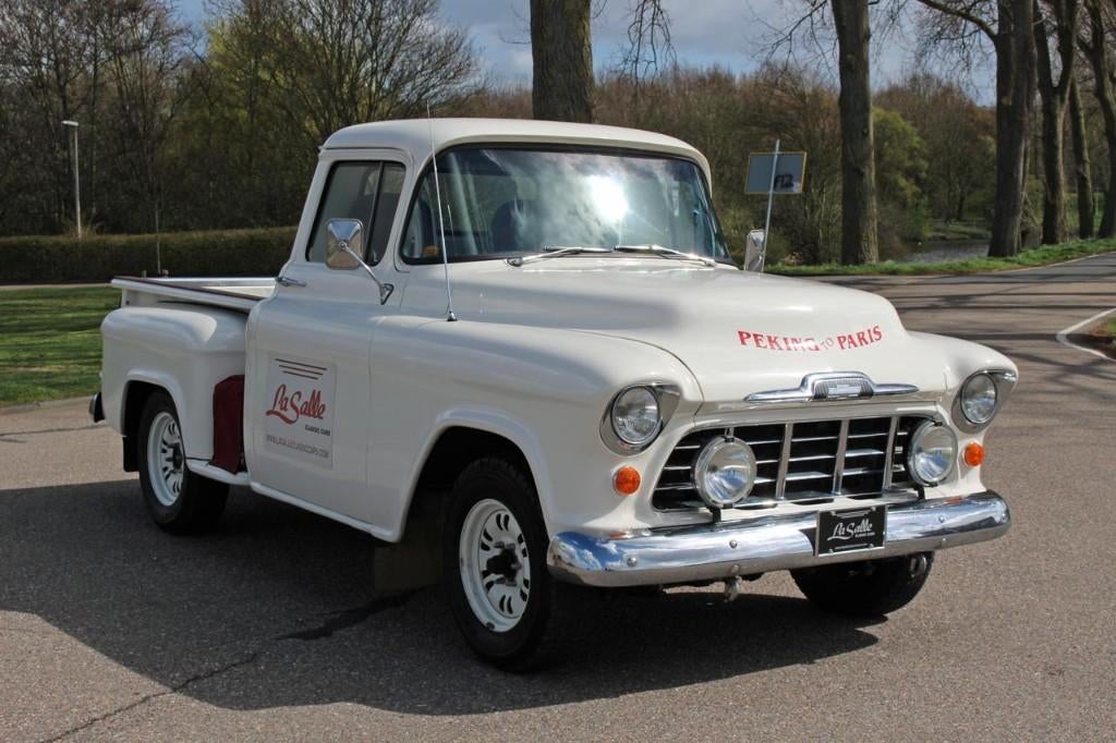 1956 Chevrolet 3100 Pick Up Truck, 6 cyl Rally Peking Parijs, Auto's, Overige carrosserieën, Chevrolet, 3900 cc, Wit