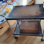 Theetafel vintage chroom hout glasplaat bovenop, Huis en Inrichting, Ophalen, Minder dan 55 cm, Gebruikt, 60 cm of meer