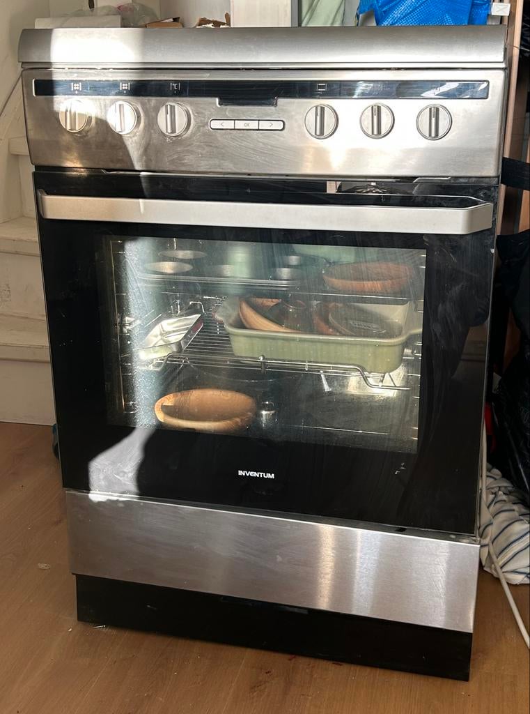 Inventum gasfornuis met elektrische oven, Witgoed en Apparatuur, Fornuizen, Ophalen, Gebruikt, 4 kookzones, Gas