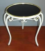 Vintage smeedijzer bijzet- plantentafeltje zwart glas '50/60, Ophalen of Verzenden