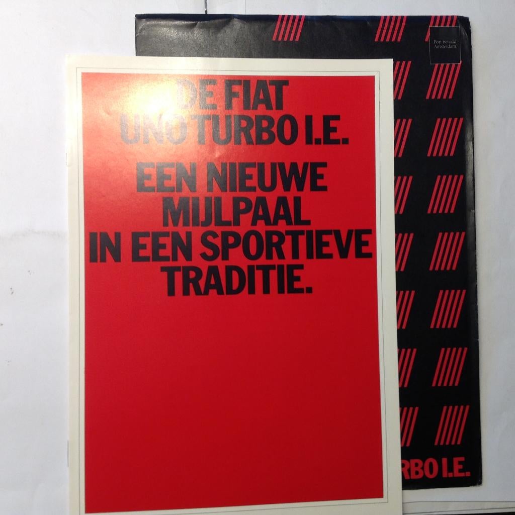 Fiat Uno Turbo ie folder NED 8 blz met speciale envelop., Ophalen of Verzenden, Nieuw, Overige merken