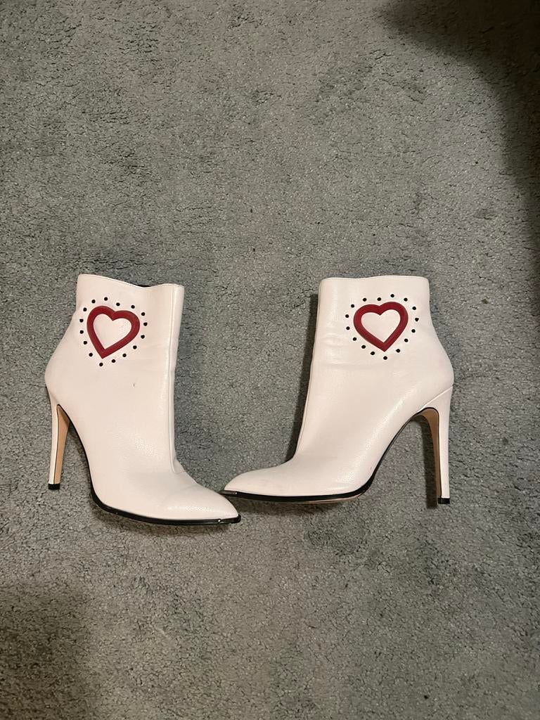 Witte leren laarsjes met hartjes, maat 39, Ophalen of Verzenden, Nieuw, Wit, Lage of Enkellaarzen