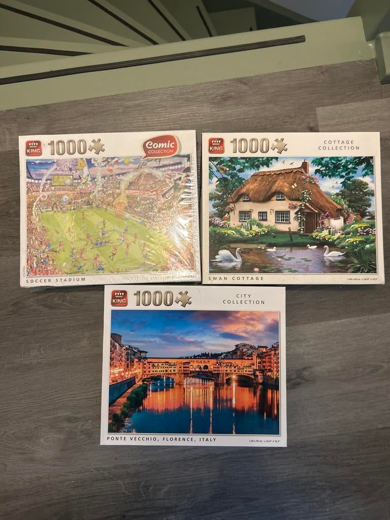 King Legpuzzels 1000 stukjes - 3 stuks, Ophalen, 500 t/m 1500 stukjes, Gebruikt, Legpuzzel