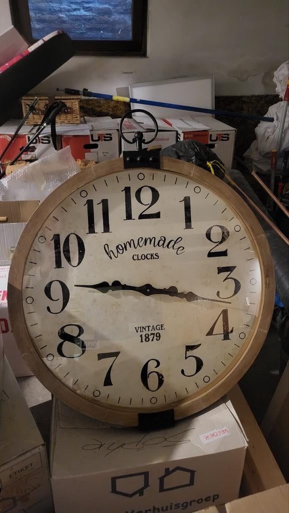 Grote vintage wandklok 'Homemade Clocks' - Ø 60 cm, Ophalen, Gebruikt, Analoog, Wandklok