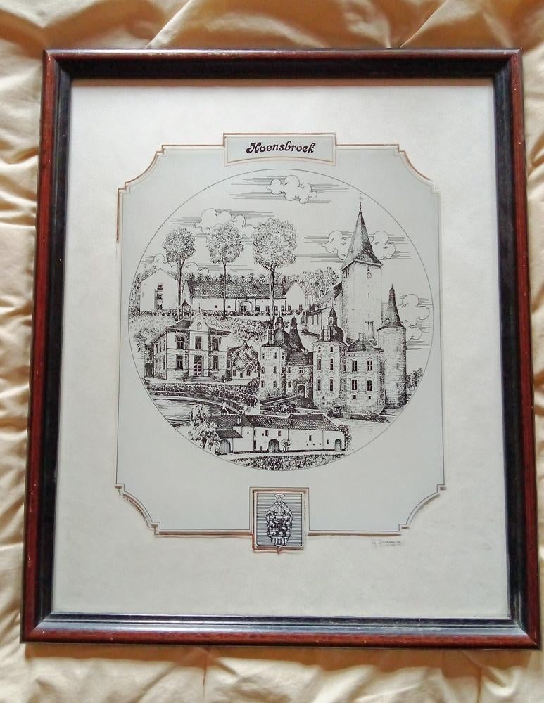 glasgravure van Hoensbroek G.Swaenepoel/echtheidscertificaat, Antiek en Kunst, Kunst | Etsen en Gravures, Ophalen, Stadsgezicht