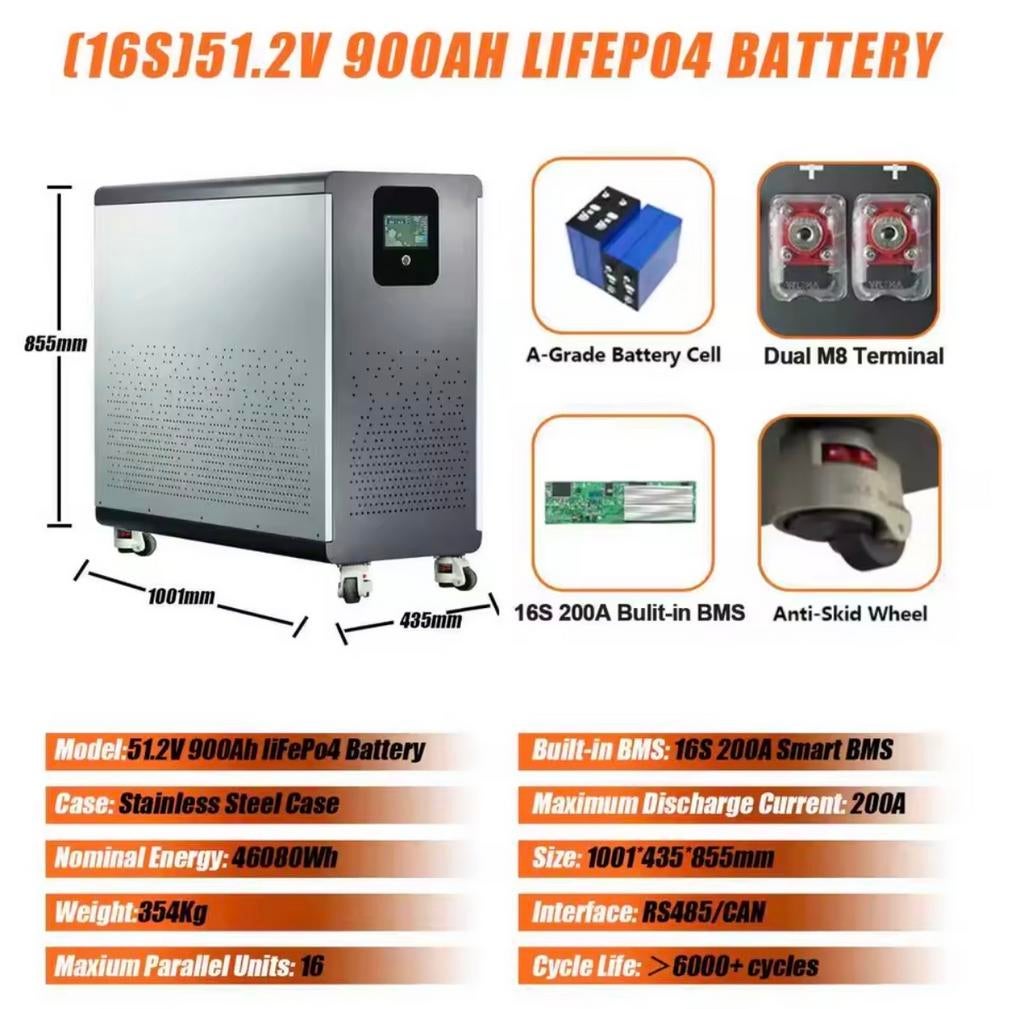 51.2V 900Ah LiFePO4 Thuisbatterij 46kWh + BMS, Verzenden, Nieuw