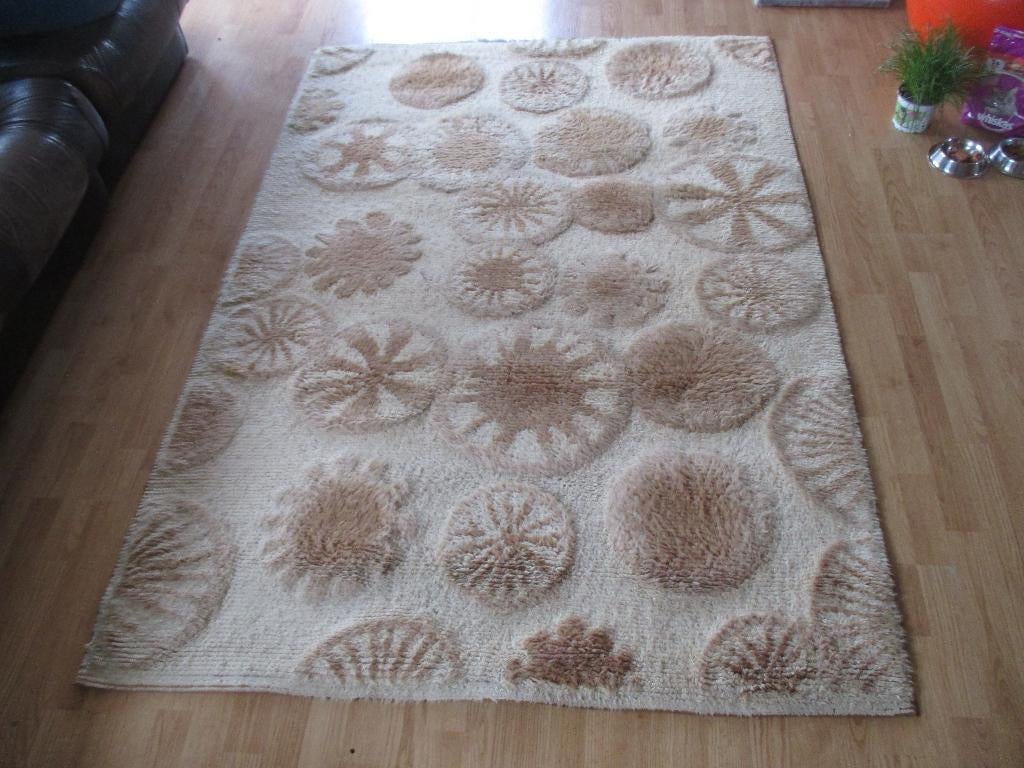 Bergoss jaren 70 reliëf vloerkleed space age design retro, Huis en Inrichting, Gebruikt, 100 tot 150 cm, Bergoss, Rechthoekig