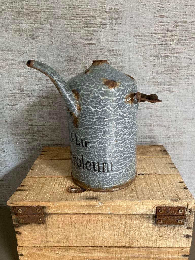 Brocante emaille petroleum kan 3 liter, Ophalen of Verzenden