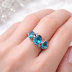 Prachtige antieke 14k gouden ring met topazen & diamantjes, Ophalen of Verzenden, Zo goed als nieuw, 17 tot 18, Met edelsteen