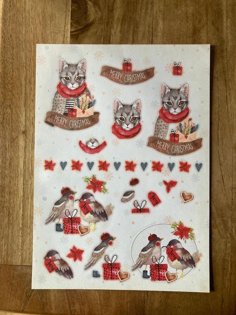 Uitdrukvel Kerst kat vogeltjes, Ophalen of Verzenden, Nieuw, Kerst, Knipvel