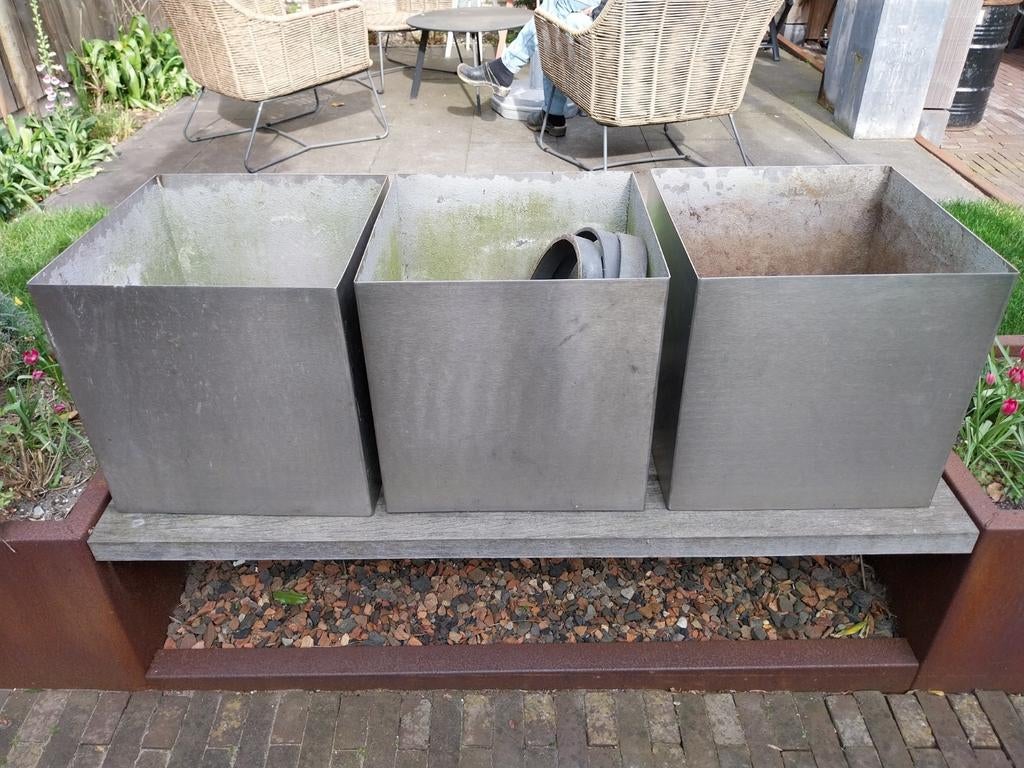 3x RVS plantenbakken, Tuin en Terras, Ophalen