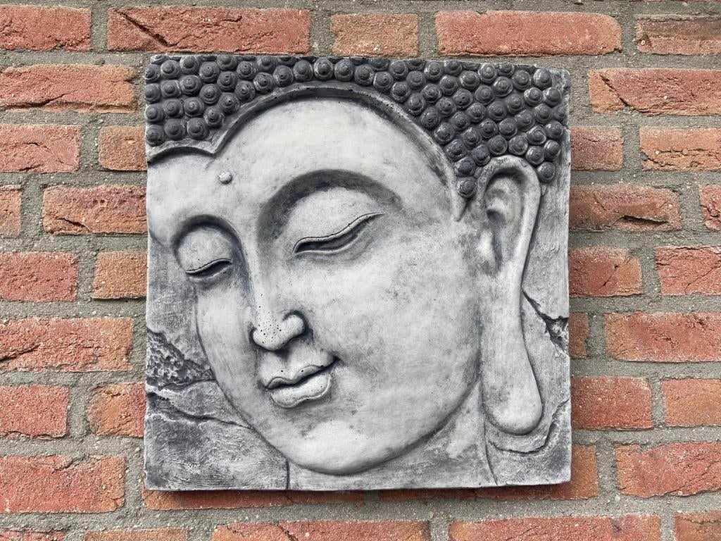 Wandplaat Boeddha hoofd, Ophalen, Nieuw, Beton, Boeddhabeeld
