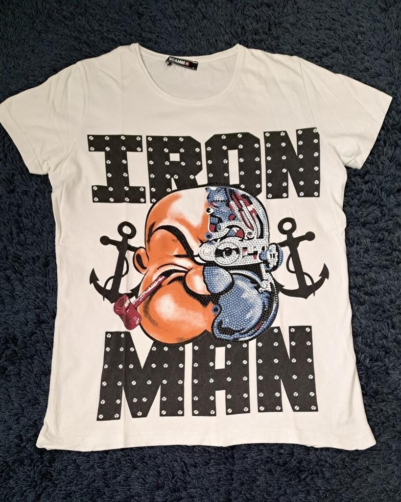 Popeye 'Iron Man' shirt, mt. S, Wit, Ophalen of Verzenden, Zo goed als nieuw, Scamm