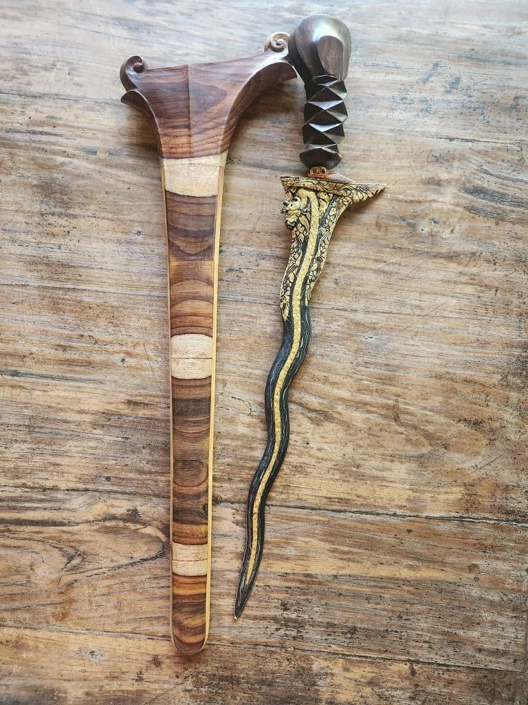 Keris Bali Nagasasra 5 Luk Kinatah Goud Timoho Pelet KTC18, Verzenden
