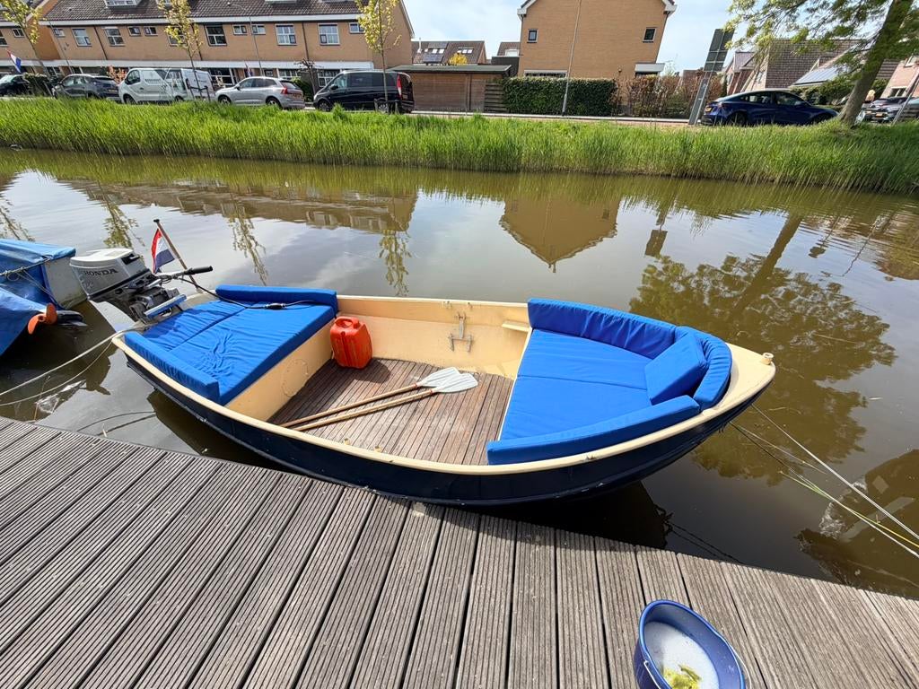 Stalen sloep met Honda 8 PK Buitenboordmotor - Viertakt, Watersport en Boten, Ophalen, Zo goed als nieuw, Tot 10 pk, Staal