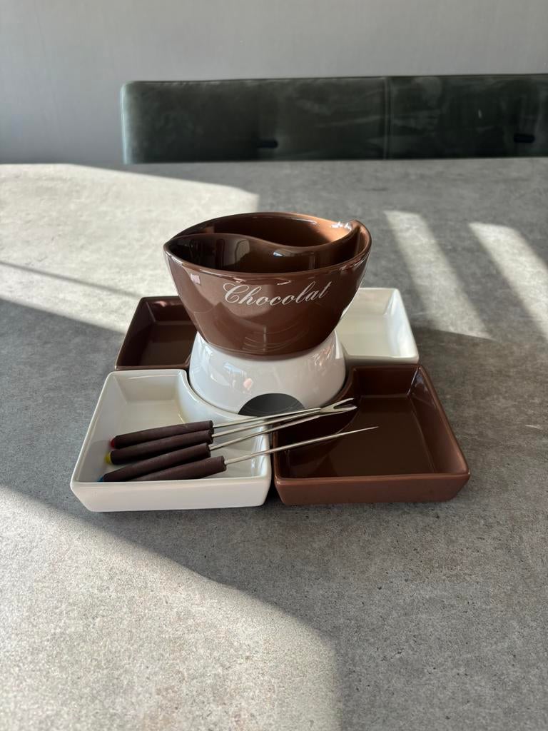 Chocolade fondueset 10-delig, Ophalen, Gebruikt, Waxinelicht, Fondueset