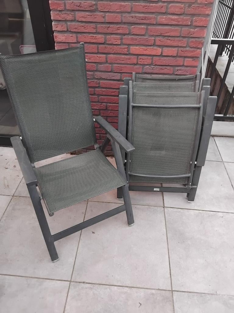 Tuintafel rond inklapbaar en 4 standen stoelen, Ophalen of Verzenden, Campingstoel