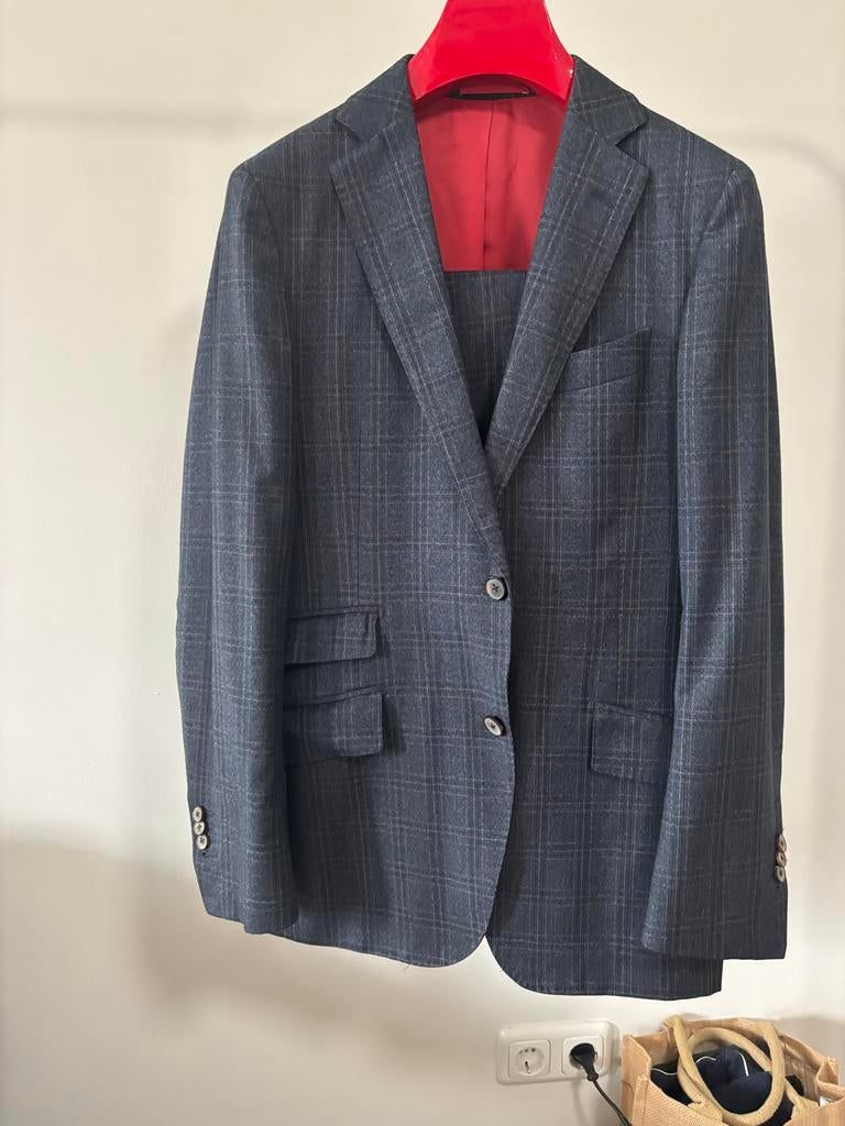 Pak suitsupply maat 46 (S) - Donkerblauw Geruit - 100% wol, Ophalen of Verzenden, Zo goed als nieuw, Maat 46 (S) of kleiner, Blauw