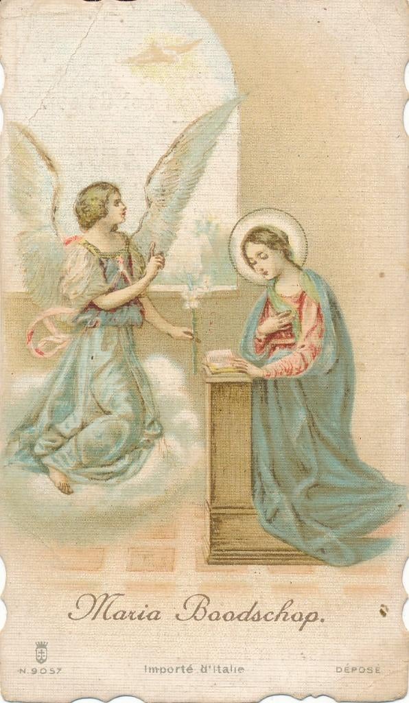 Oud devotieprentje van Maria Boodschap - gebed, Ophalen of Verzenden, Zo goed als nieuw, Kaart of Prent, Christendom | Katholiek