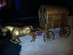 Bronzen paard met wagen 50 cm lang, Antiek en Kunst, Ophalen of Verzenden