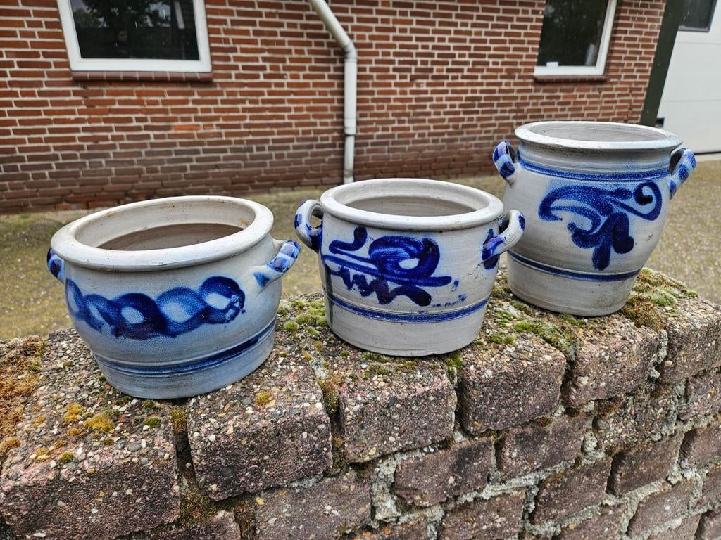 Set van 3 Keulse potten - Blauw en grijs aardewerk, Ophalen