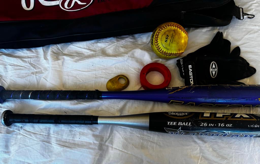 Honkbalknuppels - set met Rawlings battas en extra's (jeugd), Sport en Fitness, Honkbal en Softbal, Zo goed als nieuw, Knuppel