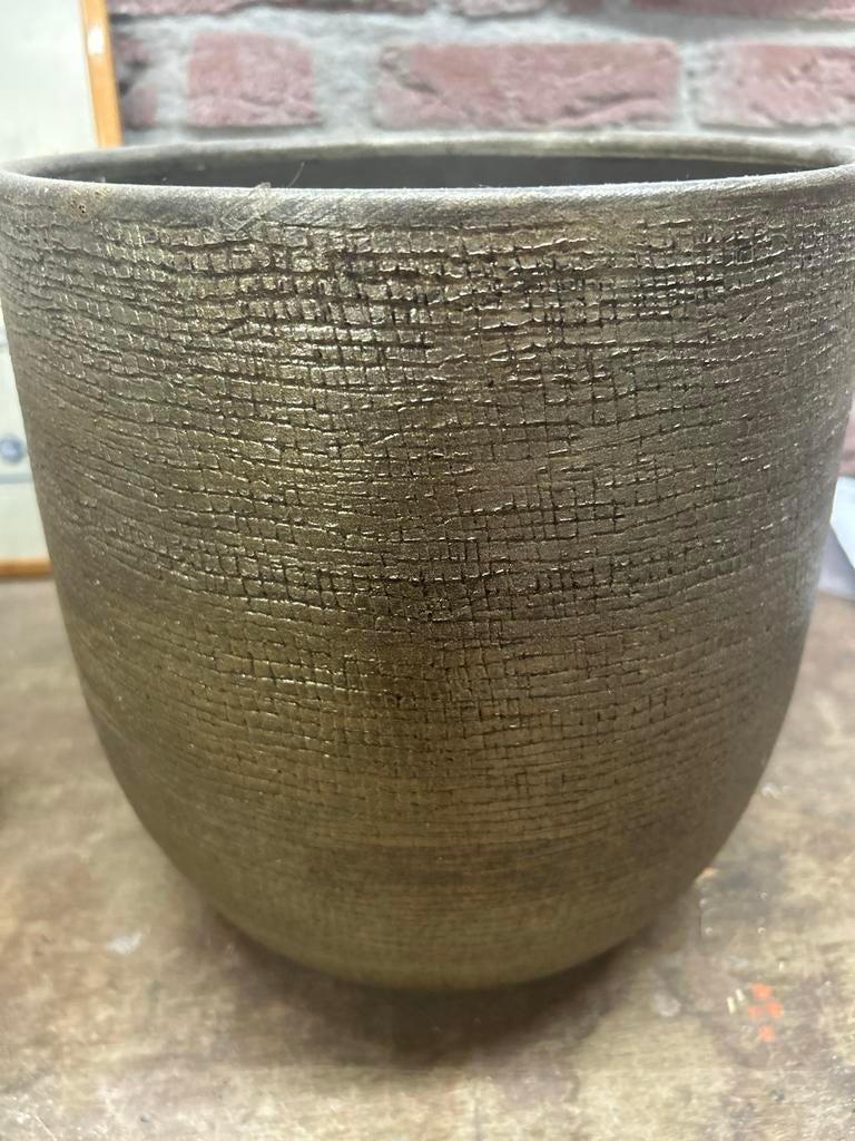 Gouden kleur bloempot, Overige materialen, Gebruikt, Rond, Binnen