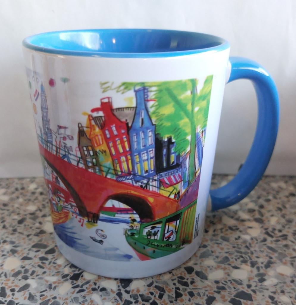 Beker Guus van Eck Amsterdam blauw met oor, Ophalen of Verzenden, Zo goed als nieuw, Overige stijlen, Kop(pen) en/of Schotel(s)