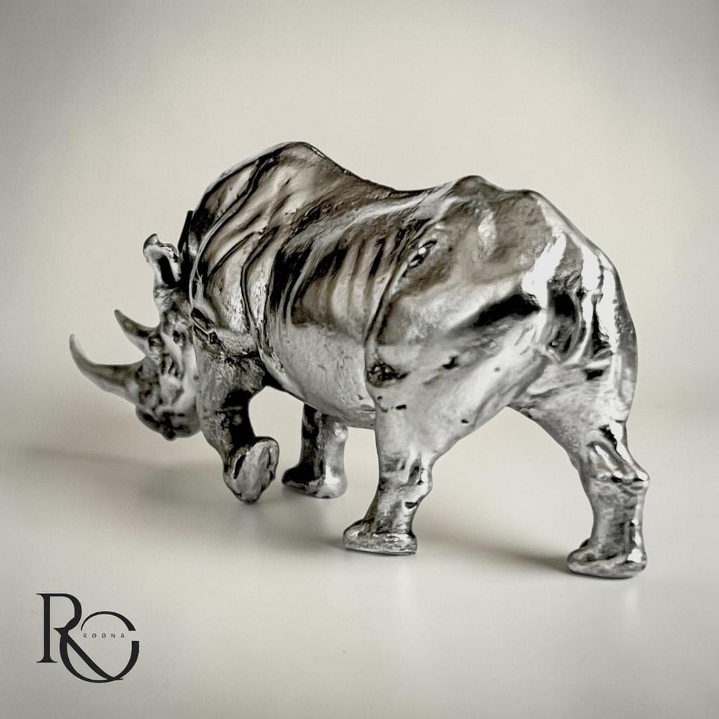 Handgegoten Zilveren Miniatuur – Neushoorn (925 Sterling), Ophalen of Verzenden, Zilver