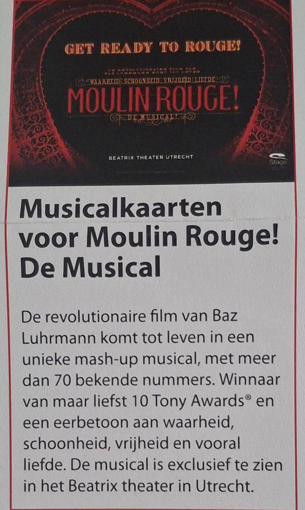 Musical Moulin Rouge, Tickets en Kaartjes, Twee personen, Juli
