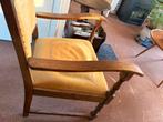 Antieke Eikenhouten Fauteuil met Gele Velours Bekleding, Antiek en Kunst, Antiek | Meubels | Stoelen en Banken, Ophalen