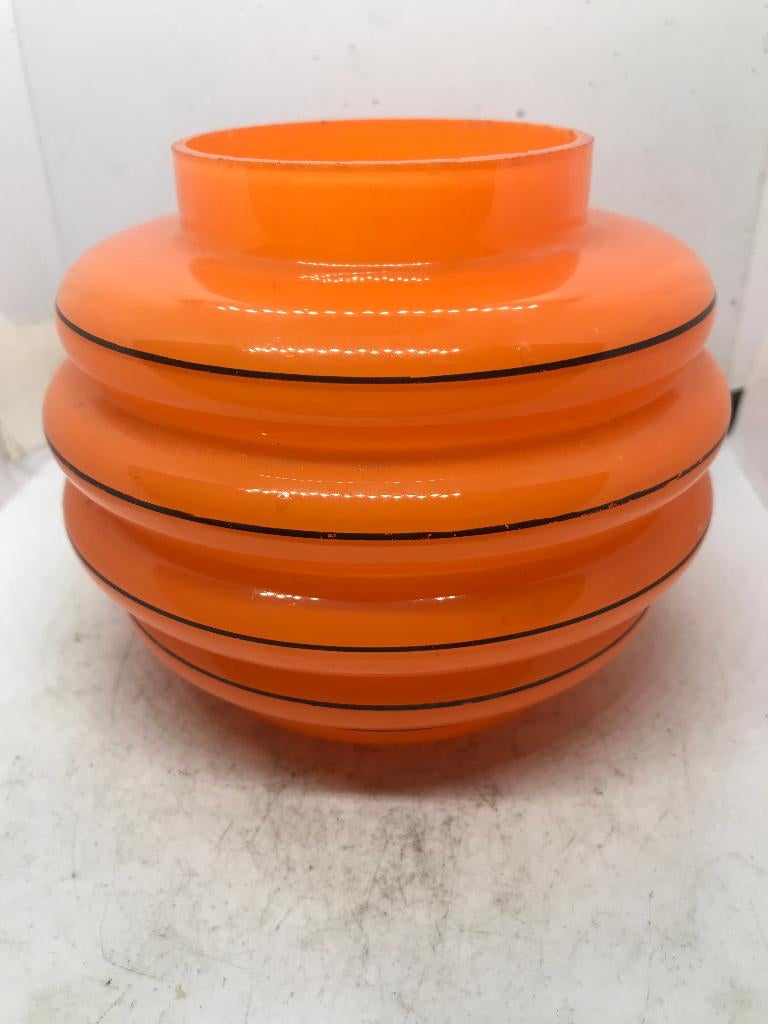 jugendstil art deco oranje glas vaas, Antiek en Kunst, Antiek | Glas en Kristal, Ophalen of Verzenden