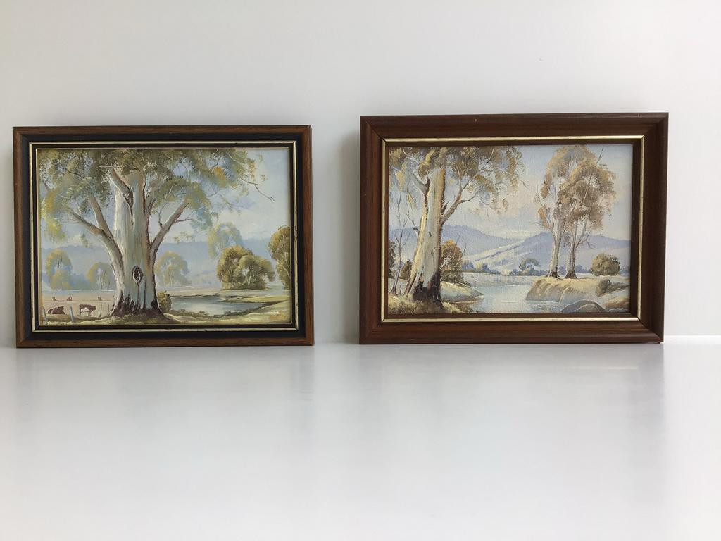 Twee Vintage Olieverf Landschappen in Lijst, Antiek en Kunst, Verzenden