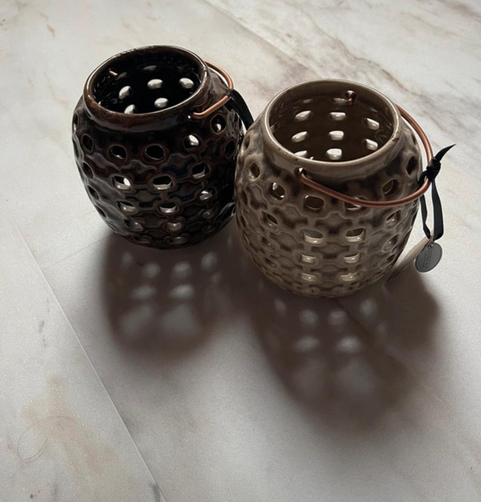 Riverdale Windlichten - Bruin en Crème Set, Huis en Inrichting, Woonaccessoires | Kandelaars en Kaarsen, Overige materialen, Bruin