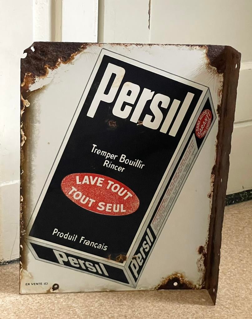 Emaille oud PERSIL bord dubbelzijdig, Ophalen of Verzenden