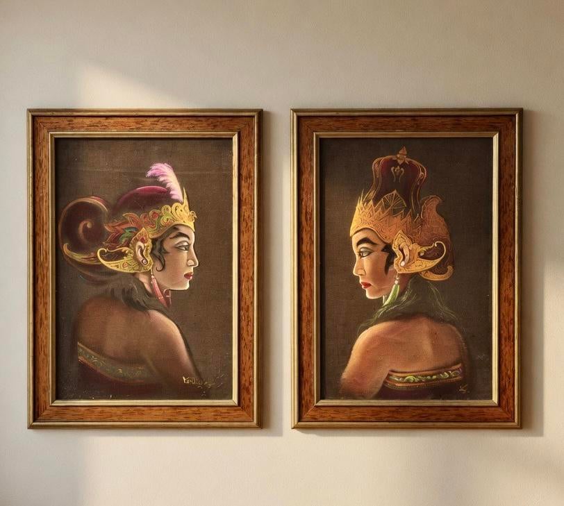 Set van 2 Indonesische  schilderijen - Kustiwa Bali, Ophalen of Verzenden